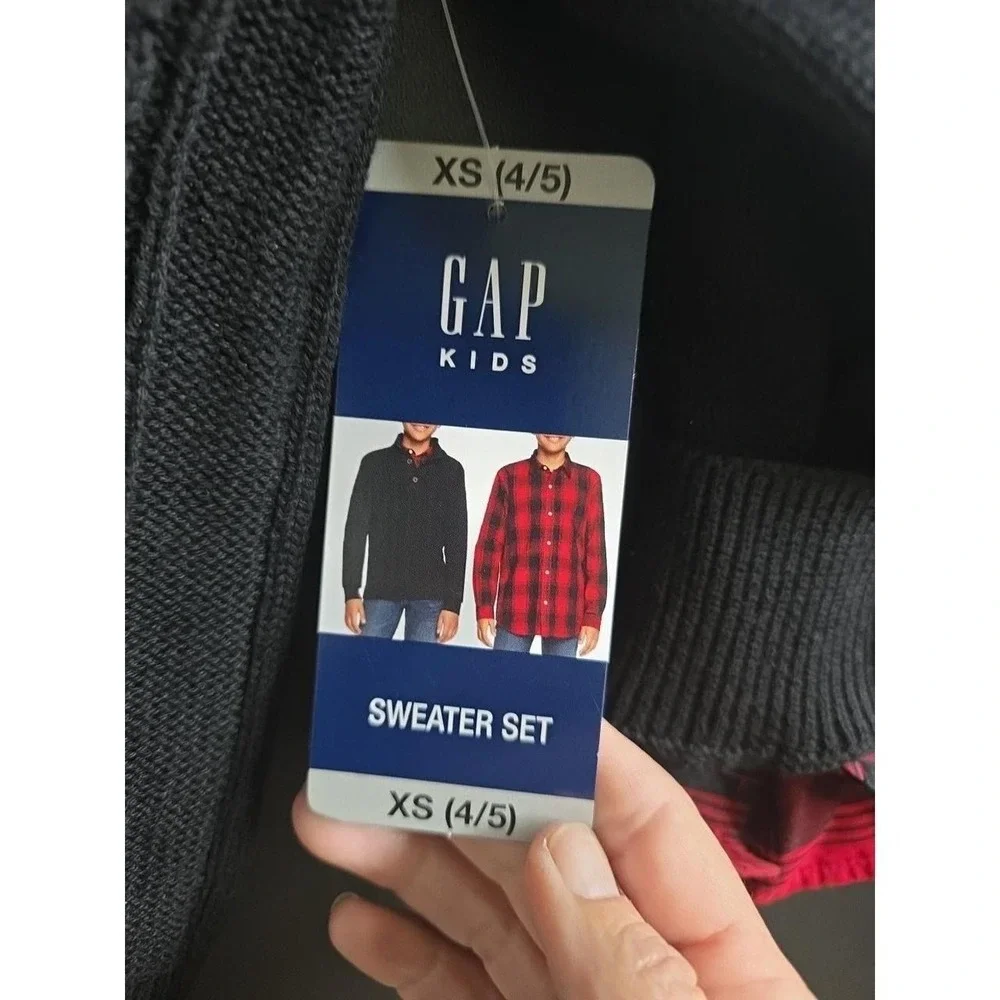 GAP Kids Sweater Shirt Set Youth XS 4/5 Black Plaid Layered Look